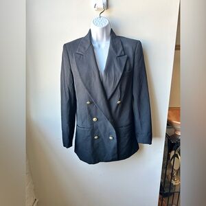 100% Wool Vintage Partners Ltd. Black Double-Breasted Wool Blazer – Men’s